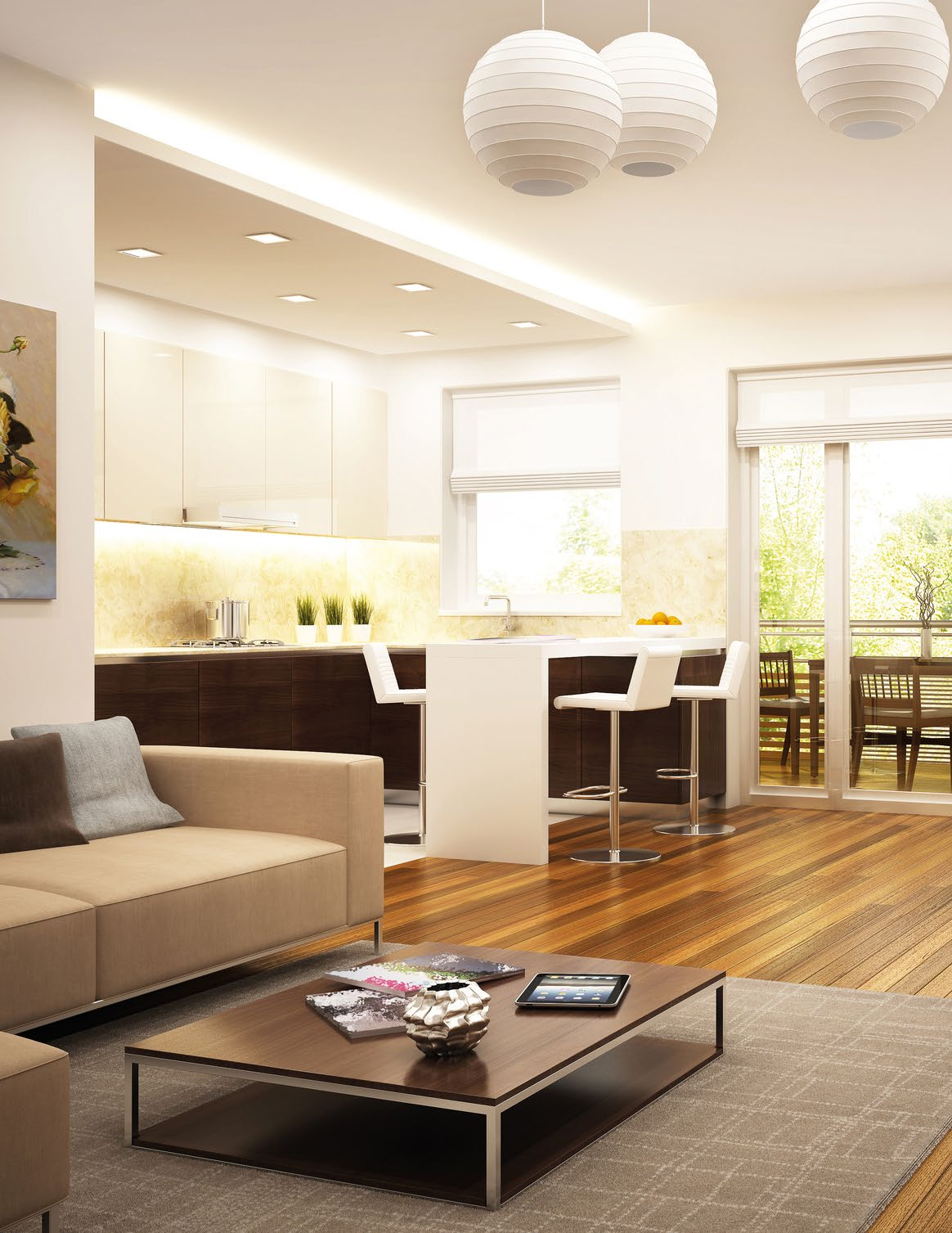 Moderne Wohnküche mit offenem Grundriss