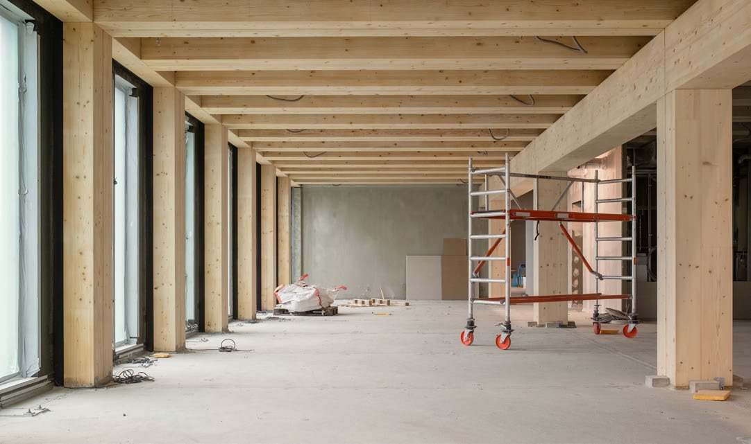 Holz-Hybrid-Rohbau Innenansicht